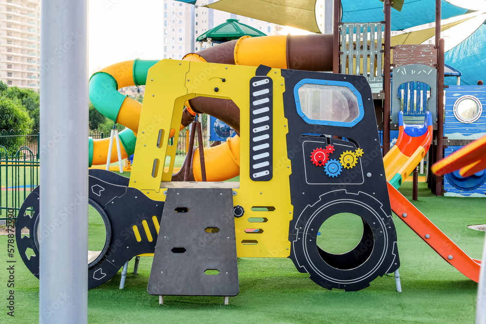 Slide in shape of car on childrens playground