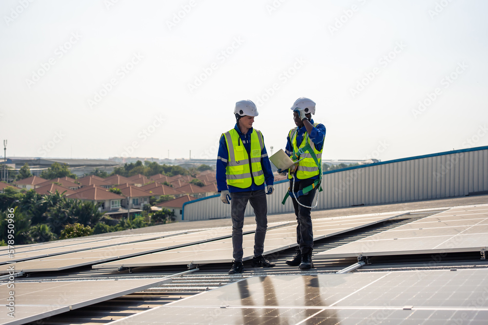 Professional engineer work to maintenance of photovoltaic panel system. 