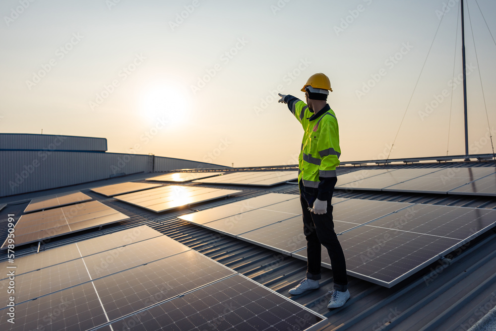 Professional engineer work to maintenance of photovoltaic panel system. 