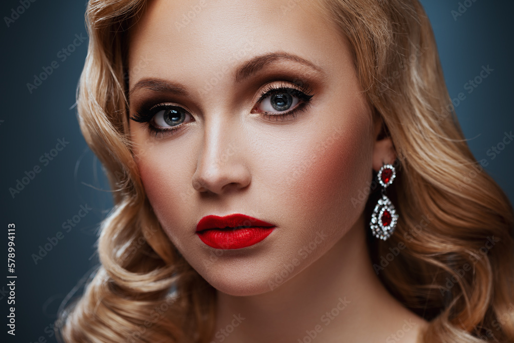 Young elegant blond woman fashion portrait with makeup