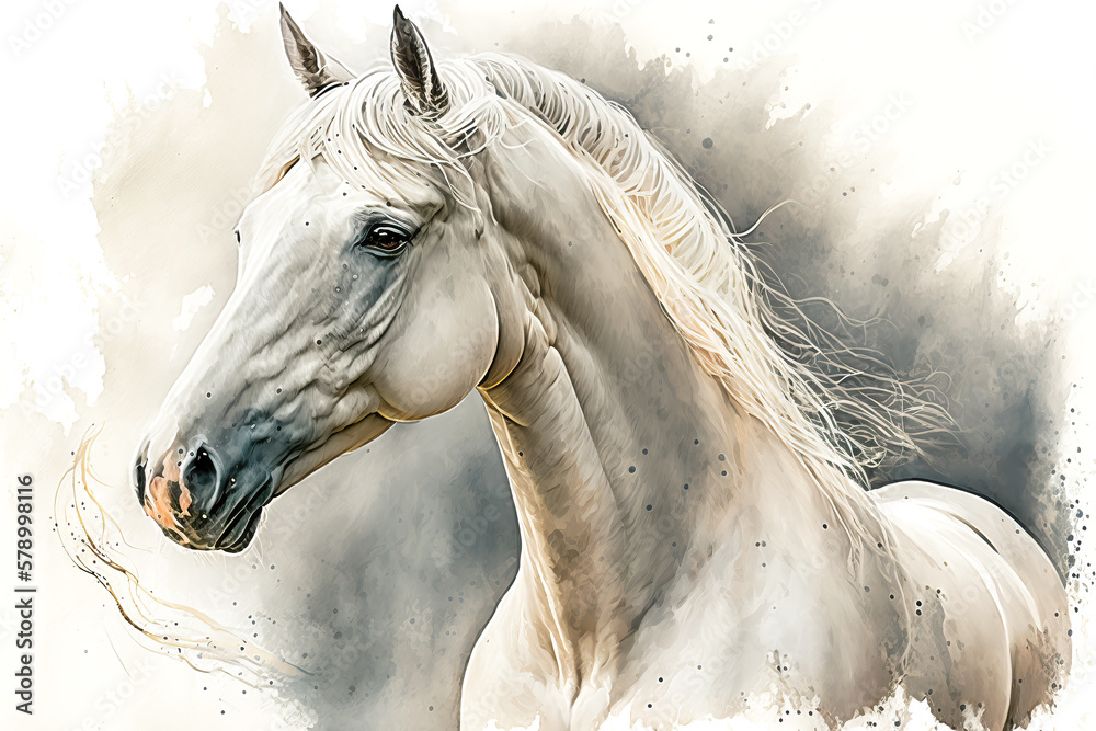 white horse in aquarelle style, ai generated