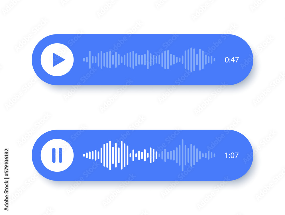 Voice message vector icons. Play and pause audio message.