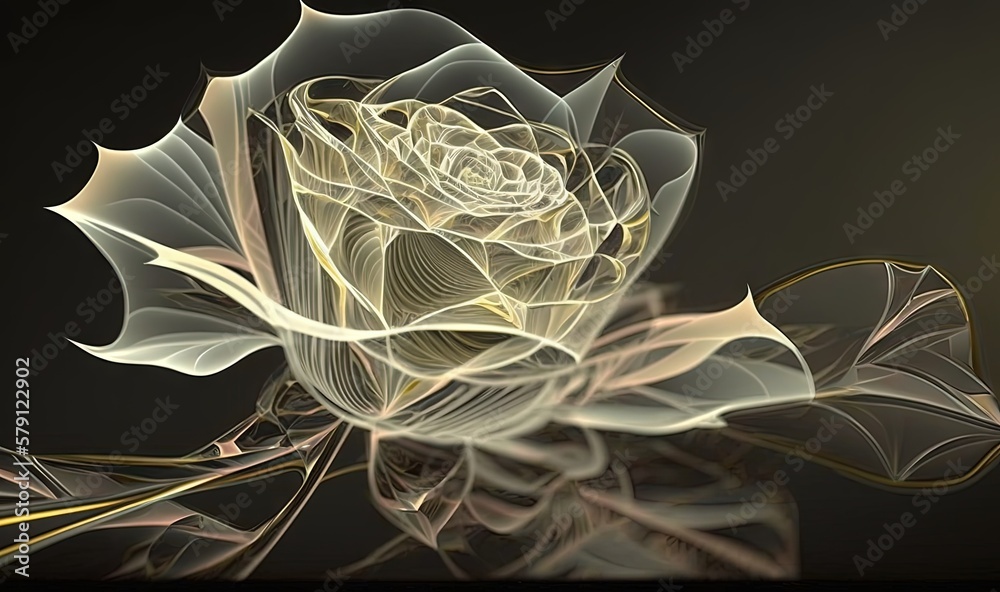  a digital painting of a white rose on a black background with a yellow light in the middle of the i