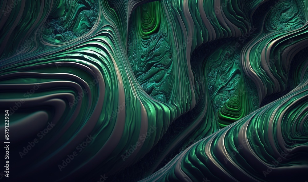  an abstract green and black background with wavy lines and curves in the center of the image, with 