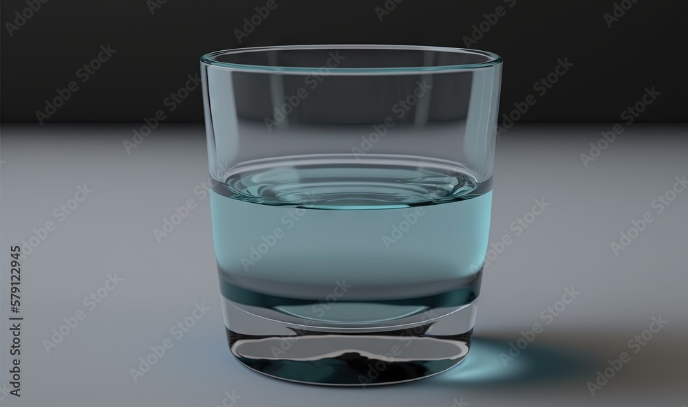  a glass of water with a mustache on the side of it, on a gray surface, with a shadow of a moustache