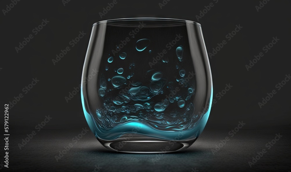  a blue glass with bubbles in it on a black background with a black background and a black backgroun