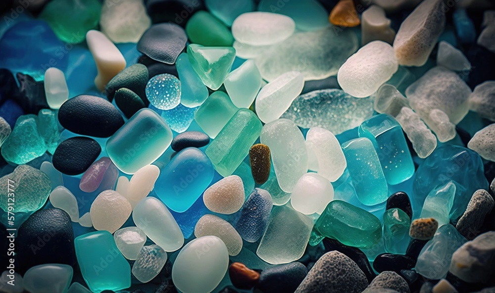  a close up of a bunch of glass rocks and gravel with different colors and shapes of glass rocks and