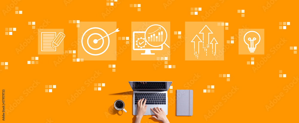 Marketing Strategy concept with person working with a laptop