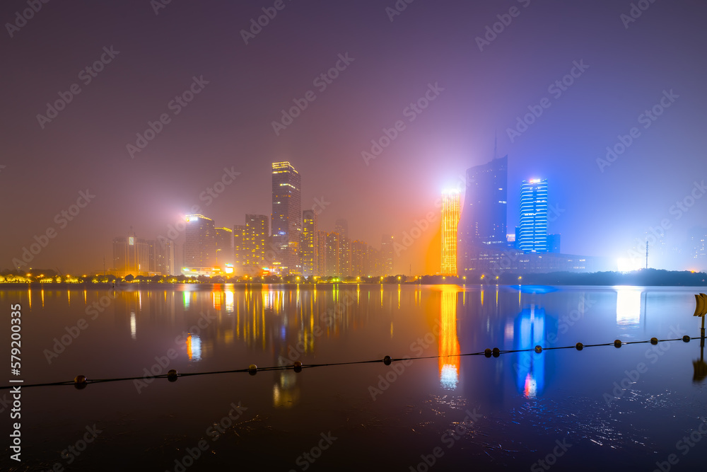 Night view of urban financial districts