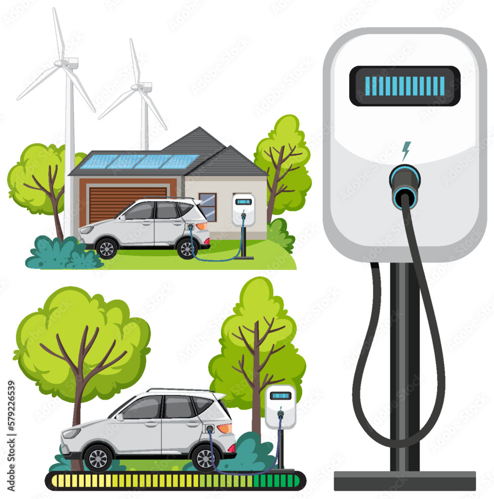 EV charging station with electric car collection