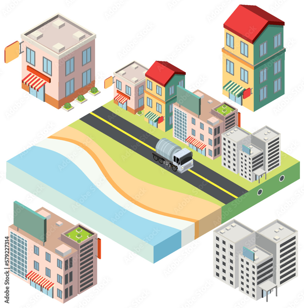 Set of isometric village isolated