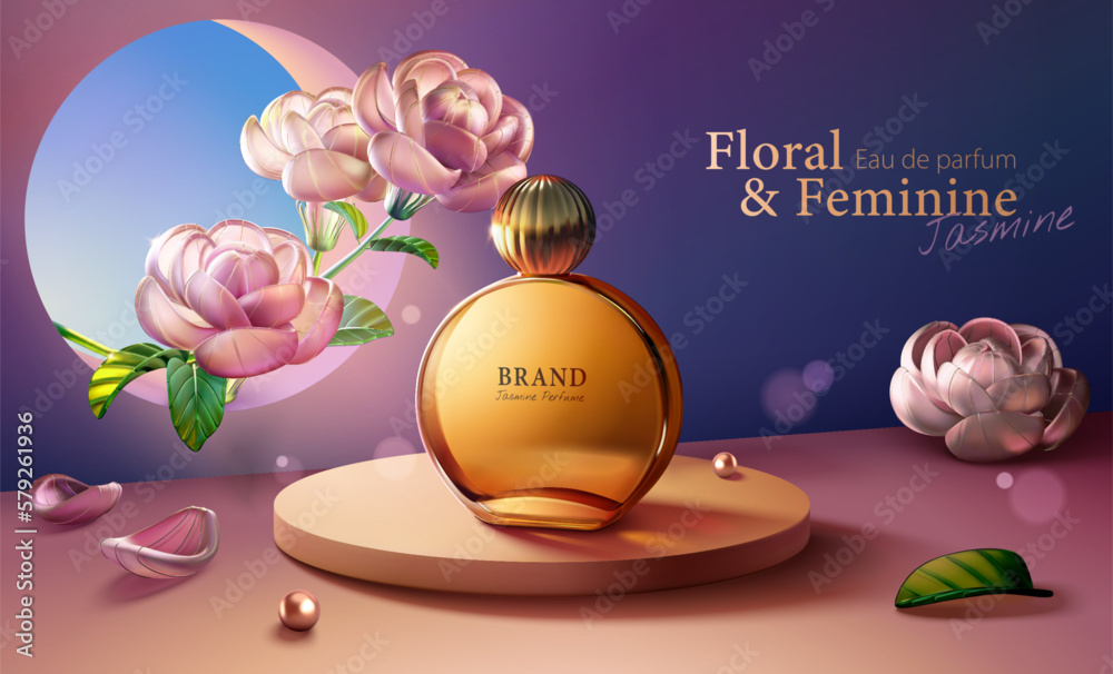 3D jasmine perfume ad poster