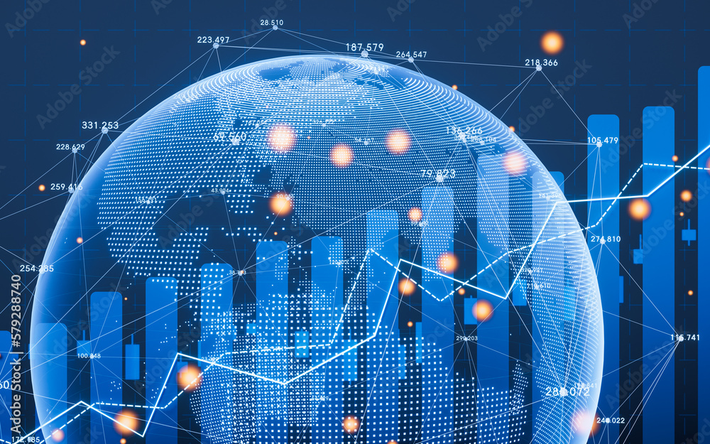 Digital earth with financial graph, 3d rendering.