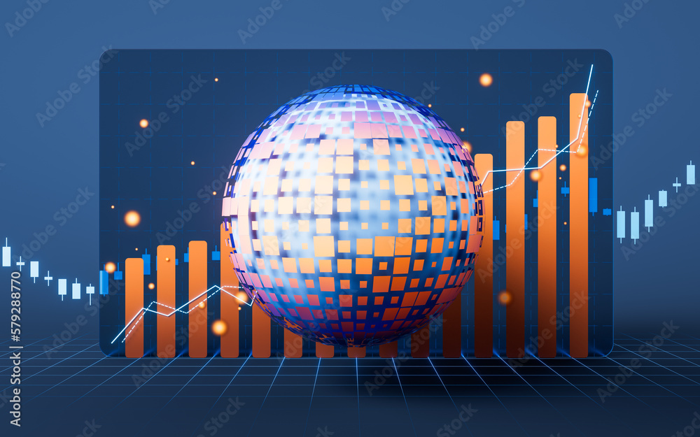 Digital earth with financial graph, 3d rendering.