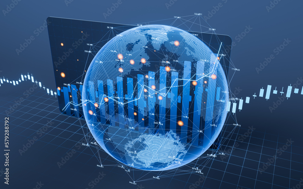 Digital earth with financial graph, 3d rendering.