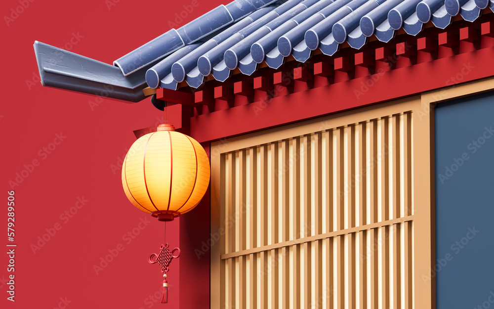 Chinese ancient building with retro style, 3d rendering.