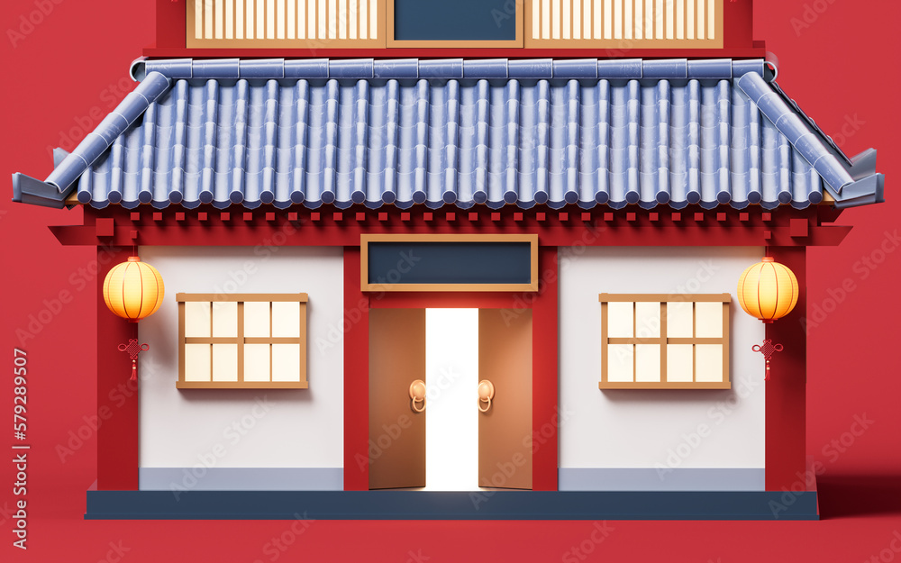 Chinese ancient building with retro style, 3d rendering.