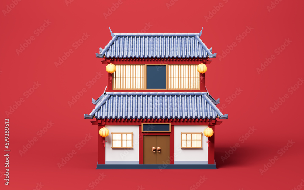 Chinese ancient building with retro style, 3d rendering.