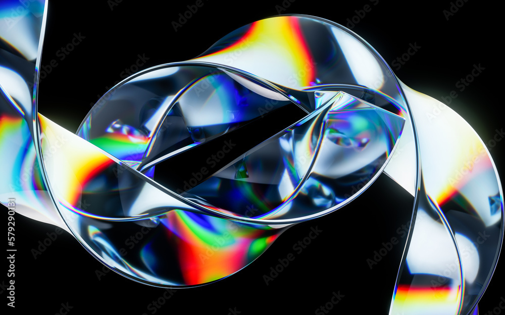 Colorful curve glass with dispersion, 3d rendering.