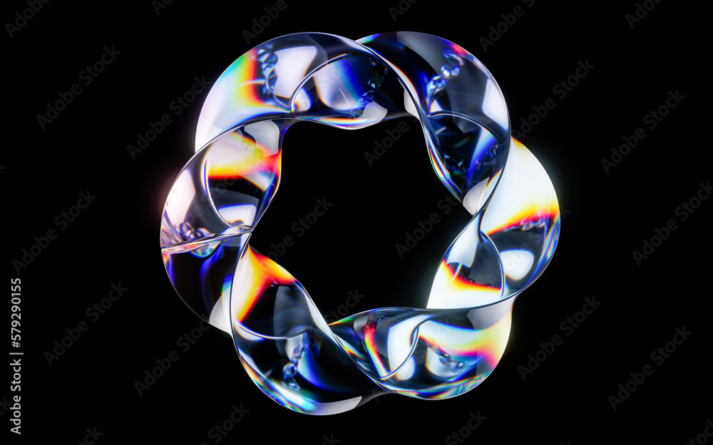 Colorful curve glass with dispersion, 3d rendering.