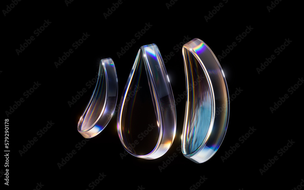 Colorful curve glass with dispersion, 3d rendering.