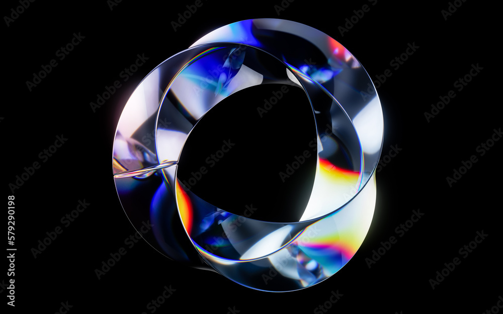 Colorful curve glass with dispersion, 3d rendering.