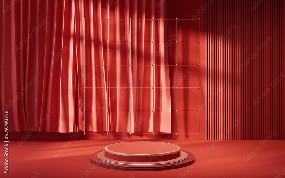 Empty stage with geometry interior background, 3d rendering.