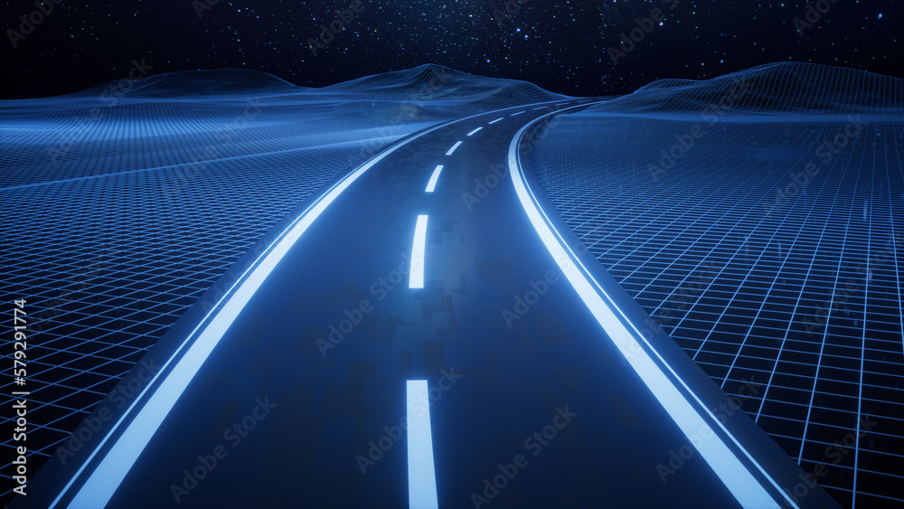 Highway road with digital space background, 3d rendering.