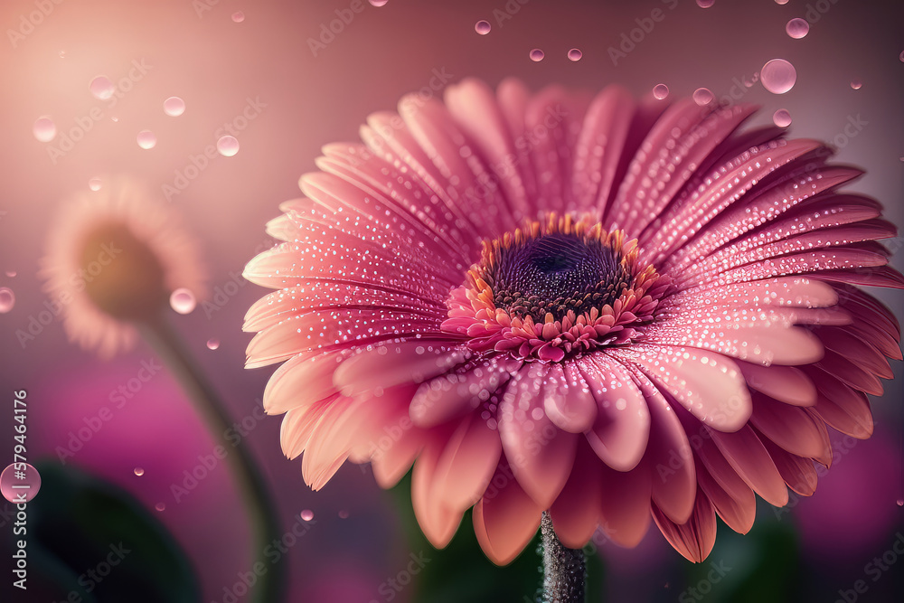 Colorful Pink Natural Gerbera flower. Illustration AI Generative