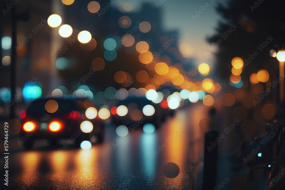 night blurry traffic jam background (ai generated)