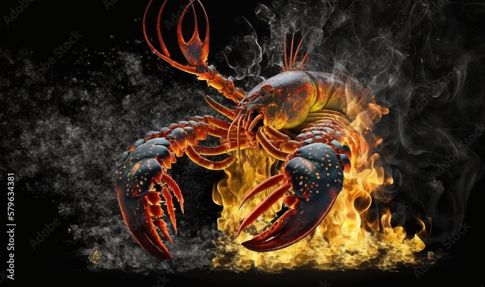  a fire crab is on fire with its legs spread out and its body is covered in smoke and its tail is 