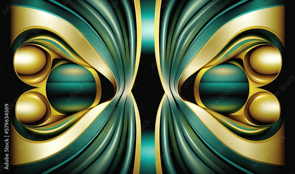  an abstract image of a gold and green design on a black background with a black background and a go