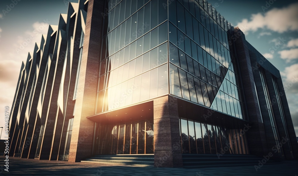  a very tall building with a lot of windows on its sides and a sky background with clouds in the sk