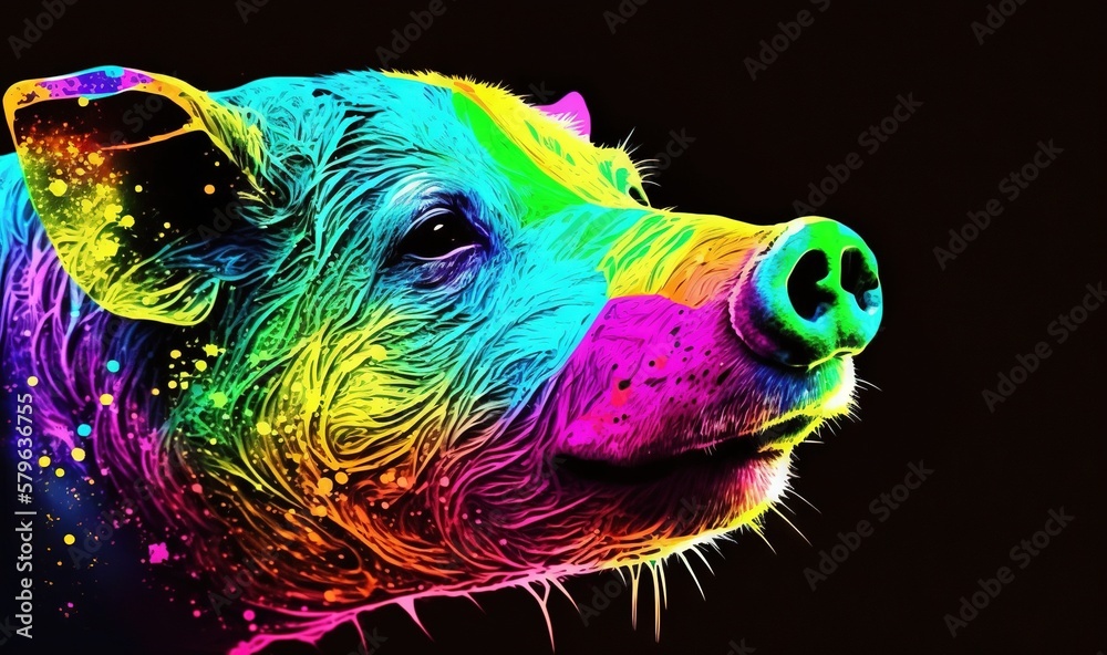  a colorful dogs face is shown in this artistic image of a dogs head with bright colors on its fa