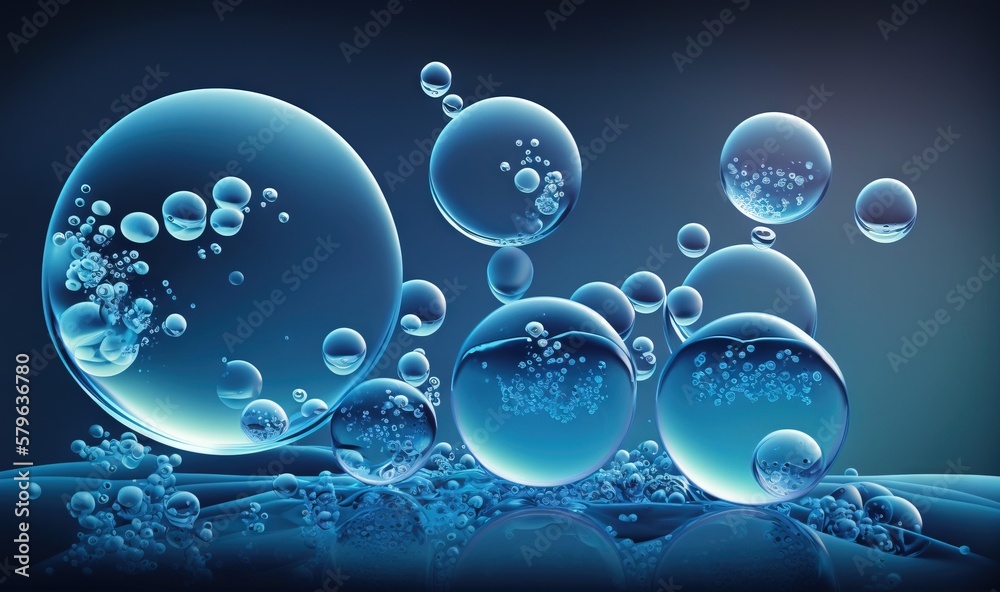  a group of bubbles floating in the air on a blue background.  generative ai