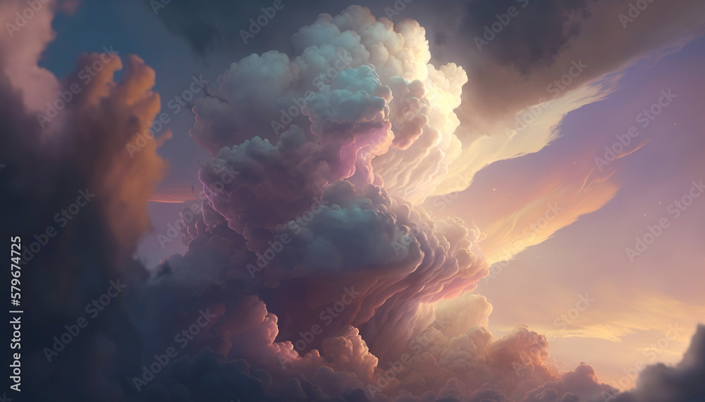 Majestic cloudscape in pastel colors. Gorgeous intricate clouds. Generative AI