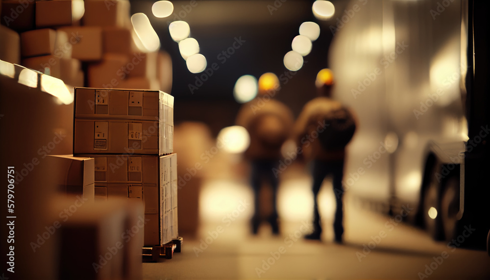 warehouse with packed boxes. the boxes are ready for shipment. Generative AI