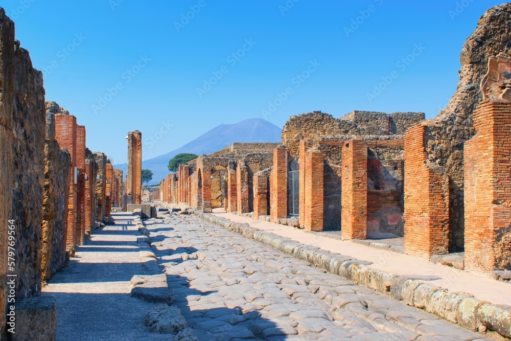 Pompeii, Campania, Naples, Italy - ruins of an ancient city buried under volcanic ash and pumice in 