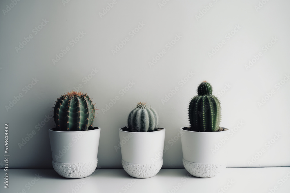 A real green cactus in a white pot. Illustration AI Generative