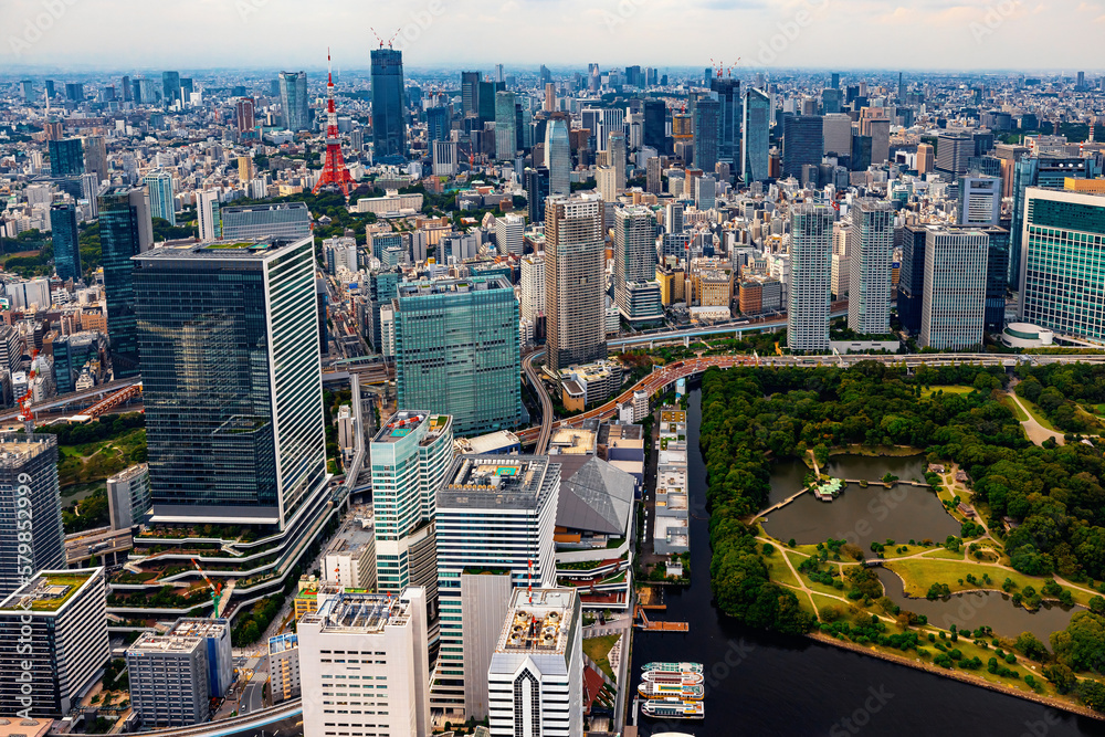 Aerial view of Minato City, Tokyo, Japan