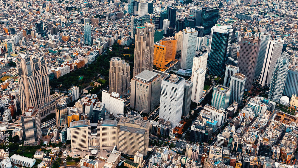 Aerial view of the skysrapers of Shinjuku, Tokyo, Japan