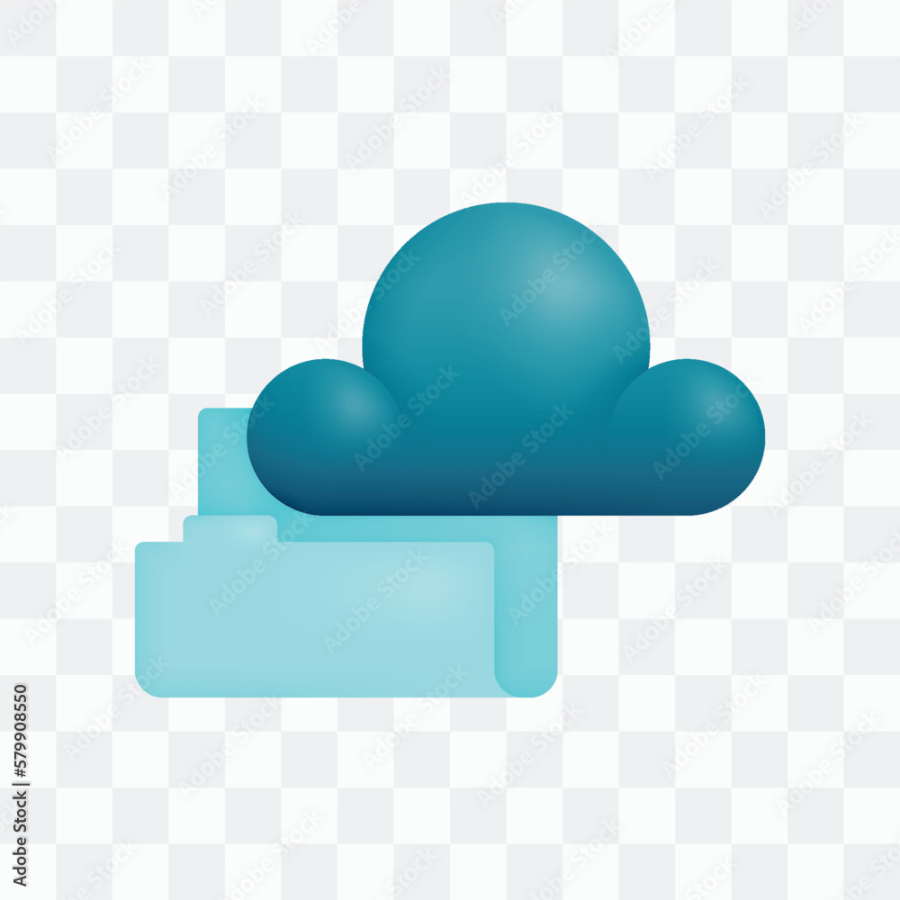 Vector icon with 3d render style of clouds and folders for storing files and documents in cloud comp