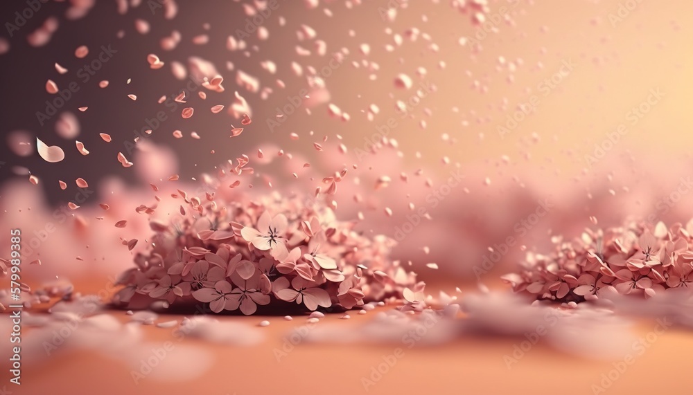 Petals of cherry blossom blown by the wind. Sakura flowers. Generative AI