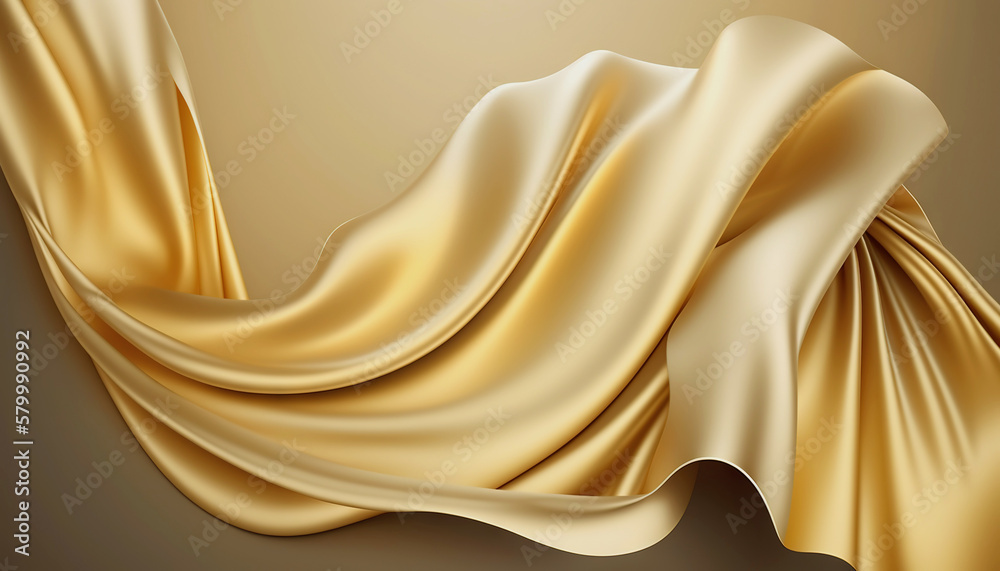 Elegant smooth golden silk. Warped silk cloth. Generative AI