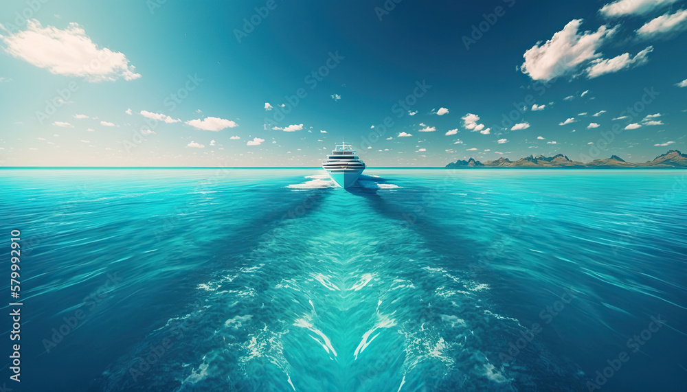 Low angle view on luxury yacht from the paradise turquoise ocean water surface. Sunny day in tropic 