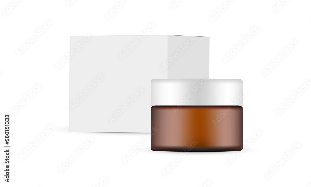 Amber Cosmetic Jar, Square Packaging Box Mockup, Isolated on White Background. Vector Illustration