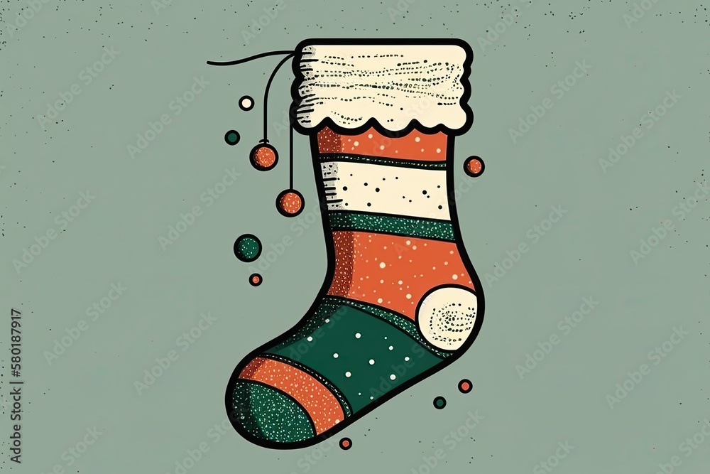 Hand drawn doodle element image of a Christmas sock. Generative AI