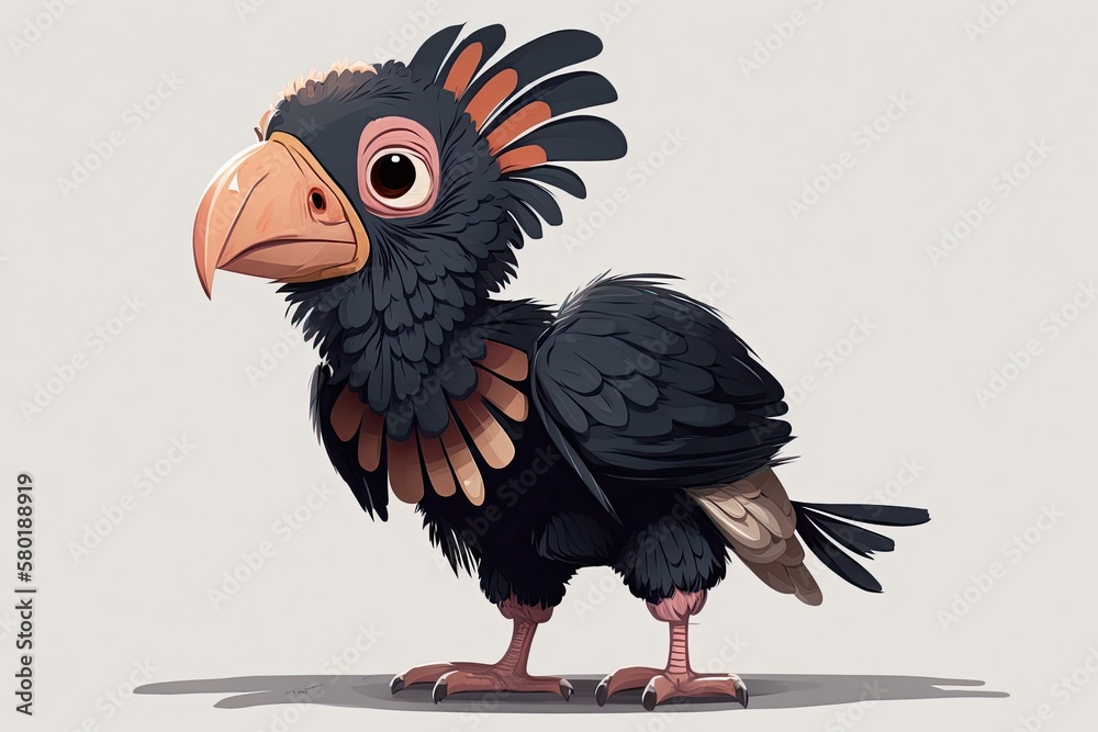 A cartoon representation of a cute American condor. Generative AI