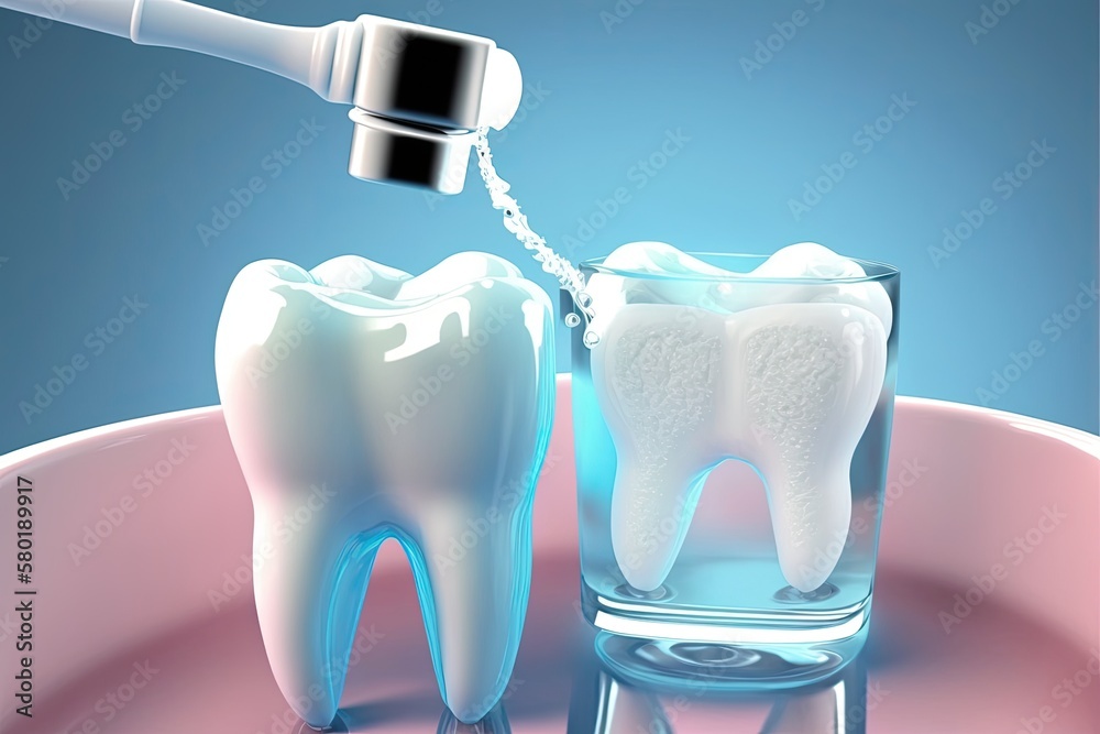 tooth whitening and dental health on a backdrop of dental cleansing. Generative AI