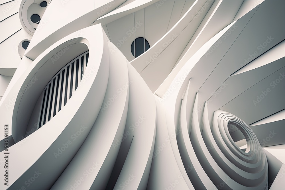 Background with Abstract Futuristic Oblique Lines and Architecture. Circular White Surface Geometric